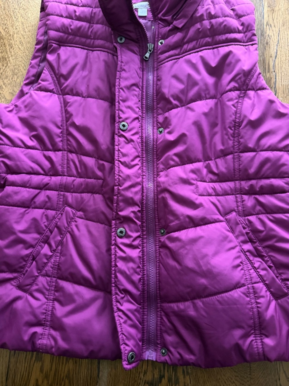 New York & Company Women's XL Fuchsia Quilted Puffer Vest Full Zip Snap Front